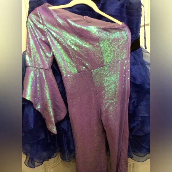 Pageant sequin one shoulder flare leg jumpsuit Size M